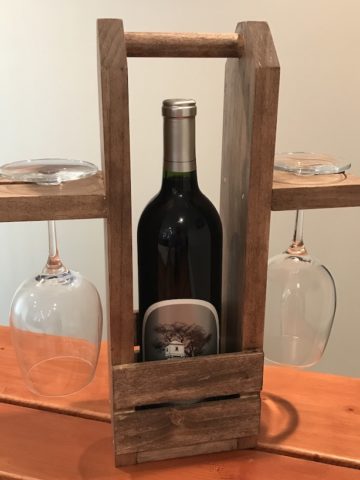 two glass wine caddy on table