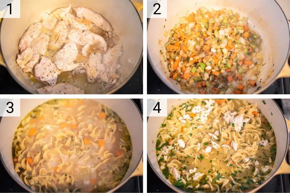 process shots of how to make chicken noodle soup