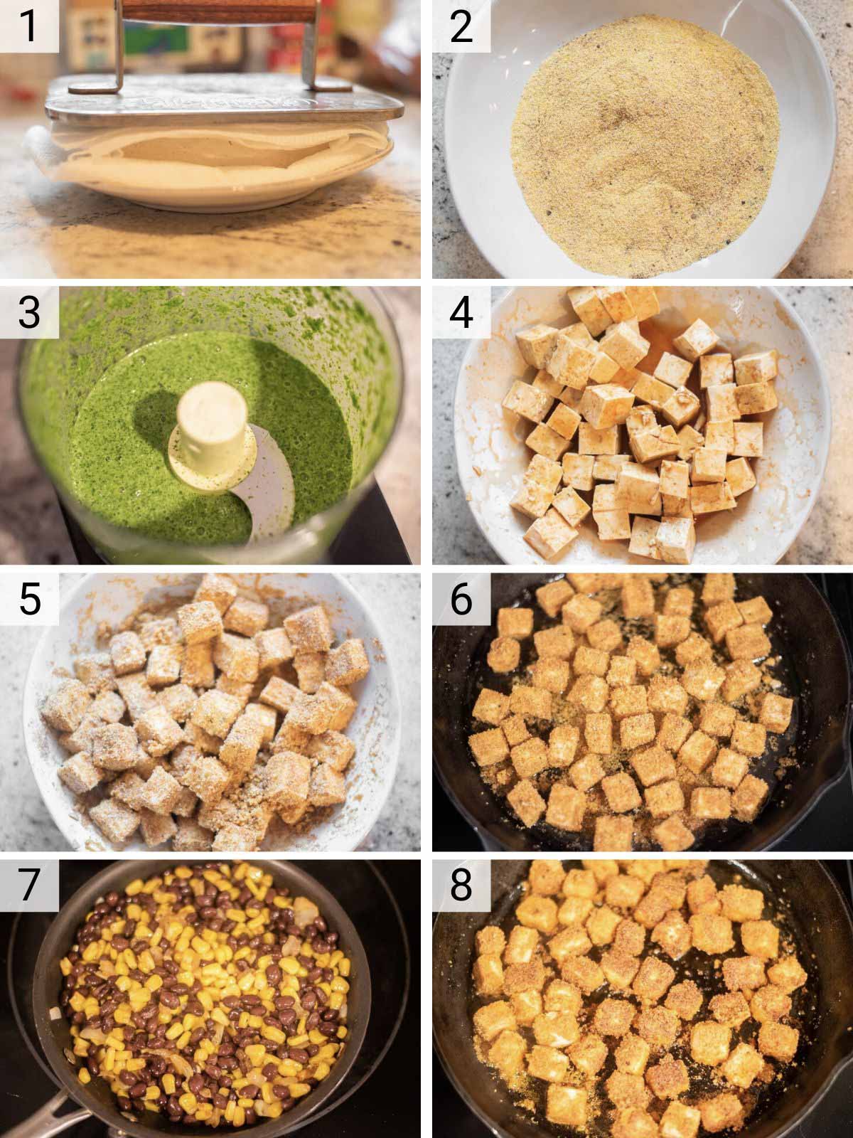 process shots of how to make tofu tacos
