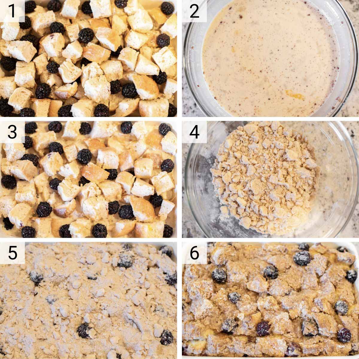 process shots of how to make french toast casserole