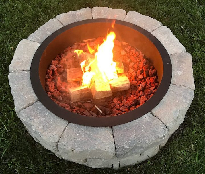 fire in DIY fire pit