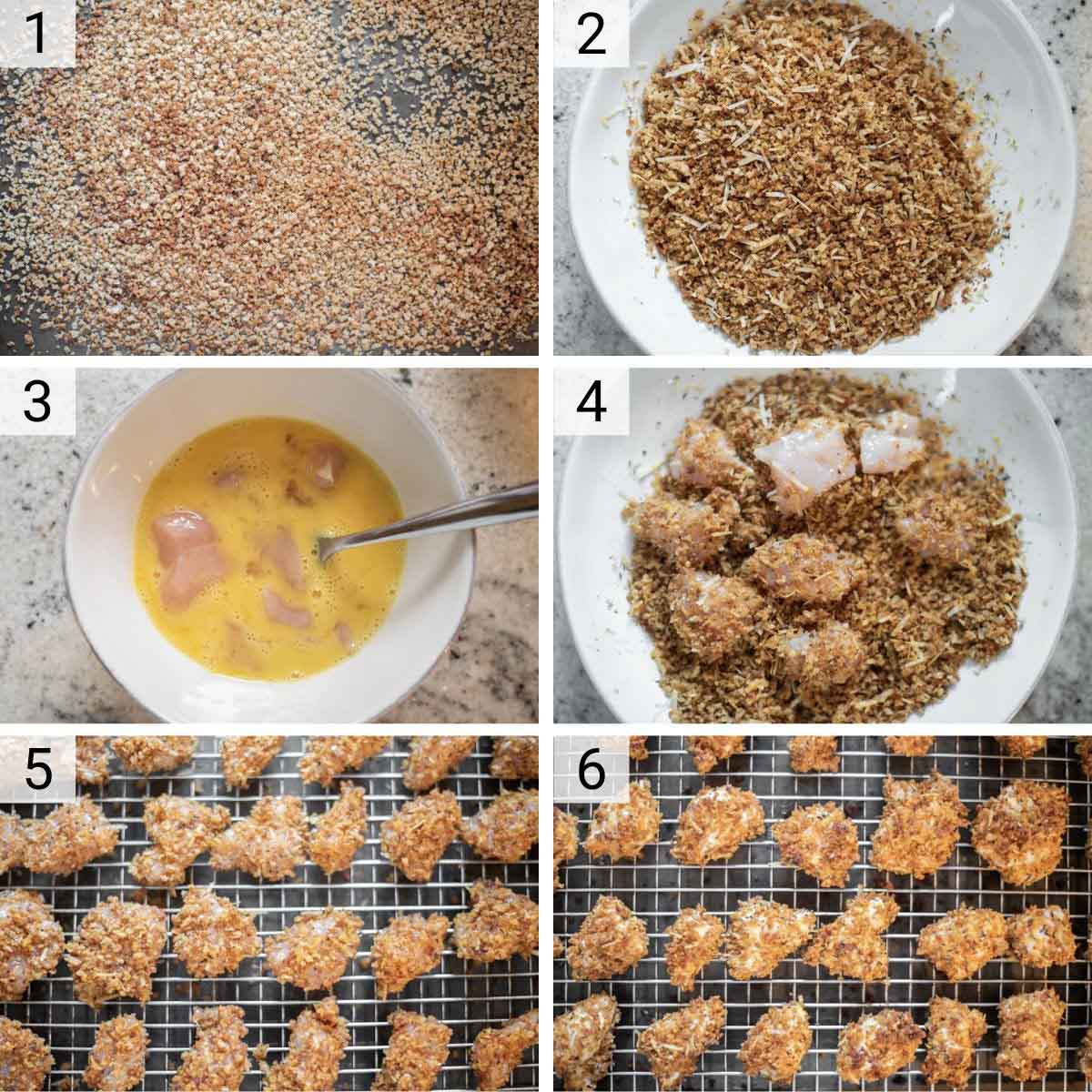 process shots of how to make baked chicken nuggets