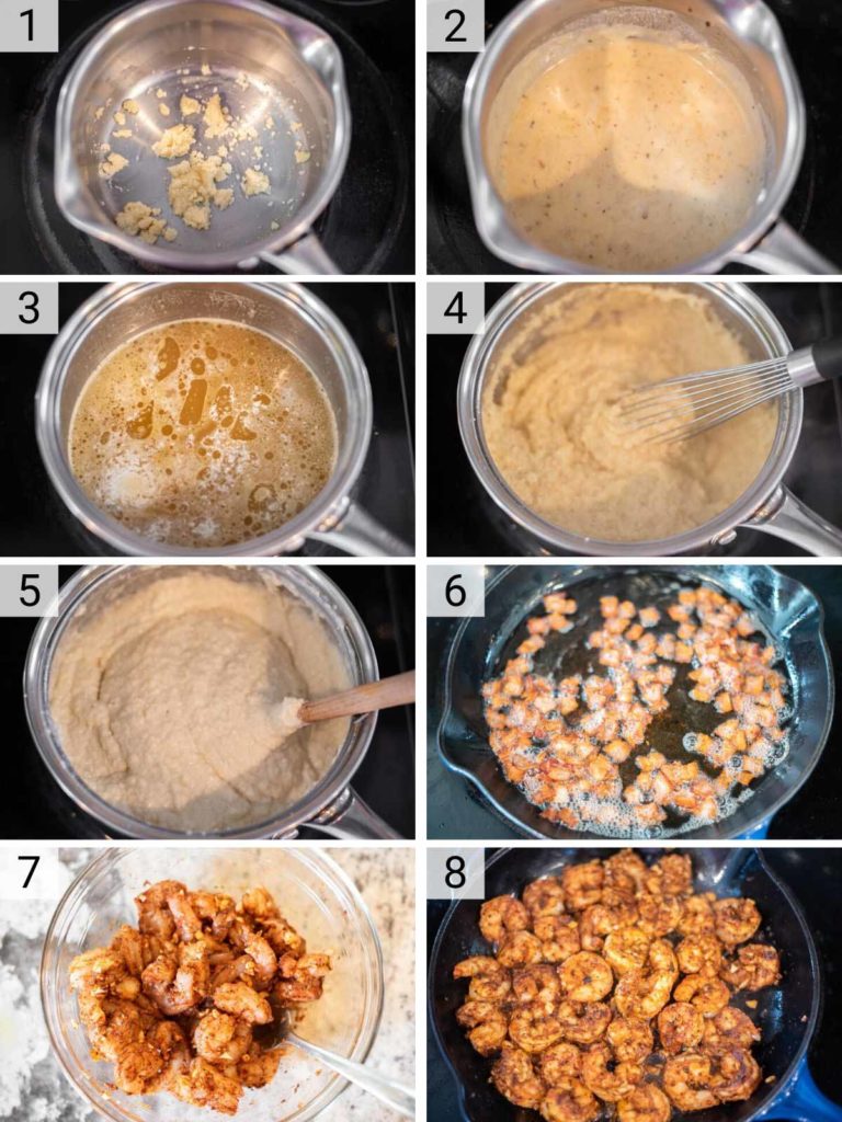 process shots of how to make shrimp and grits