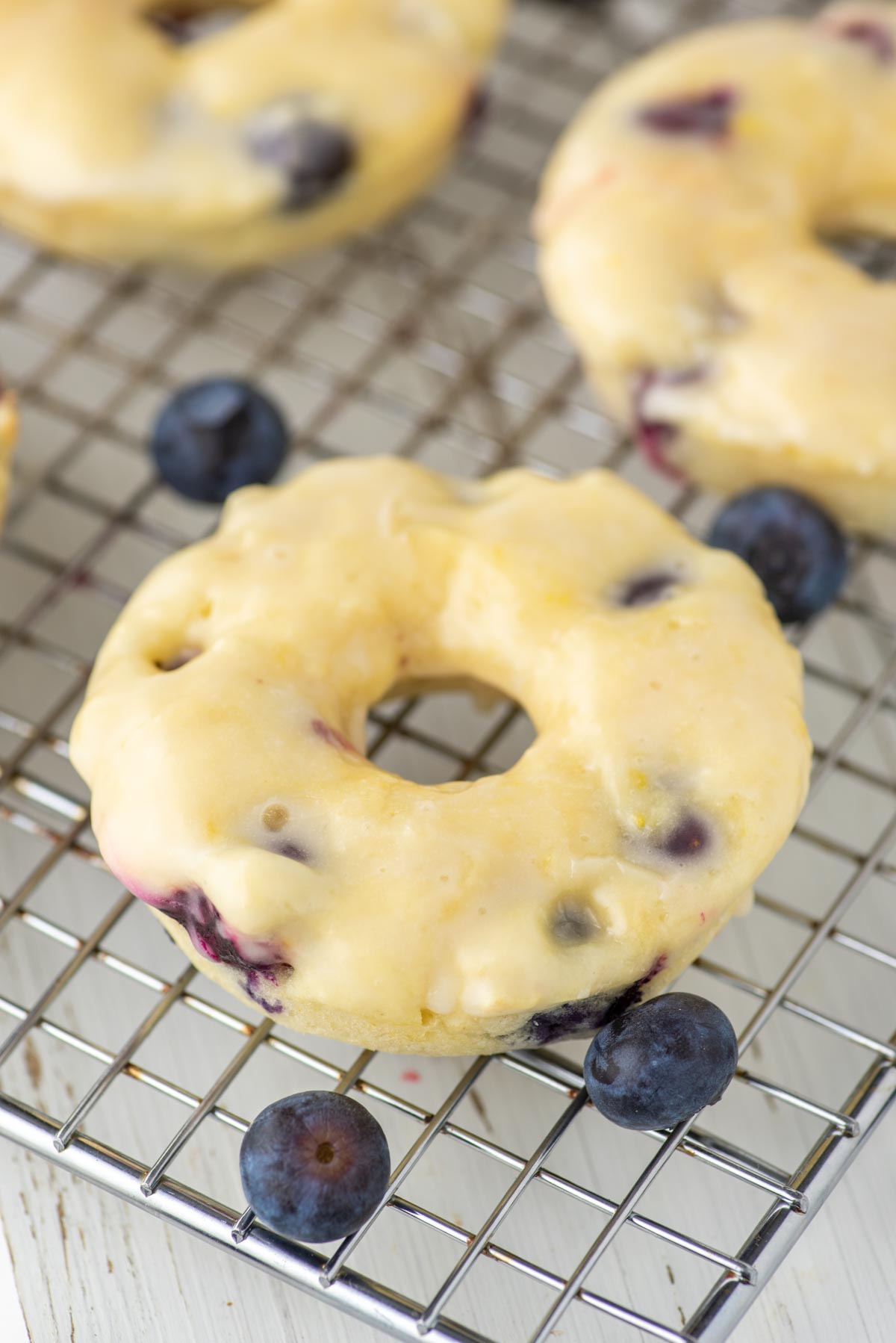 blueberry donut on cooling rack