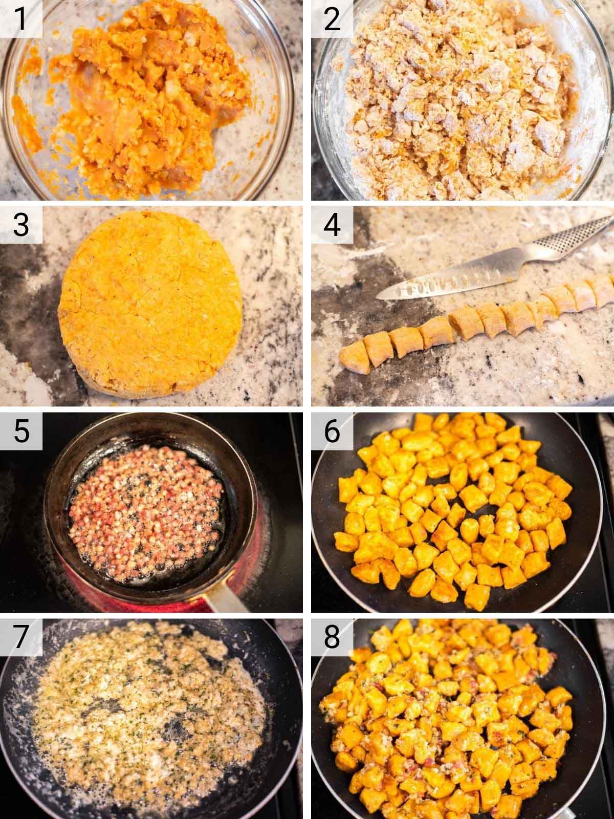 process shots of how to make gnocchi with pumpkin