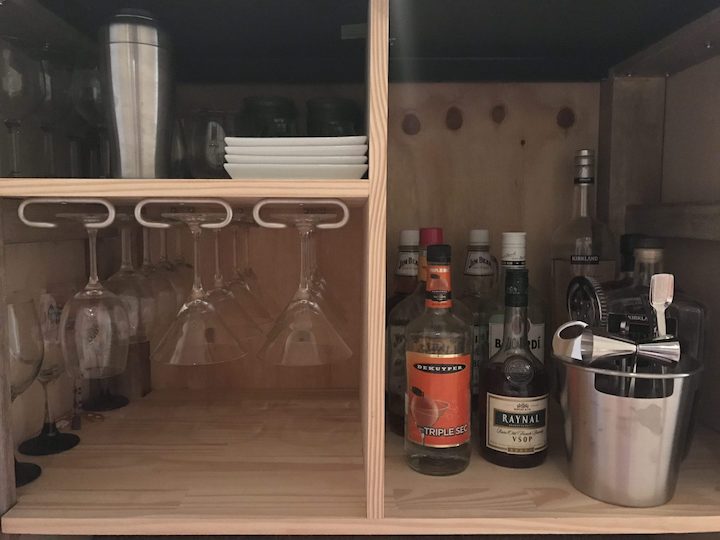 wood shelves with alcohol