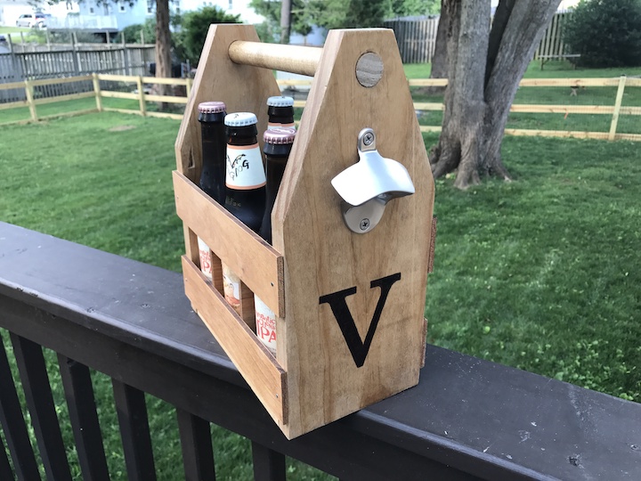 beer caddy on rail with 6 beers
