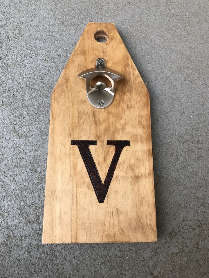 staining and adding beer bottle opener to beer caddy