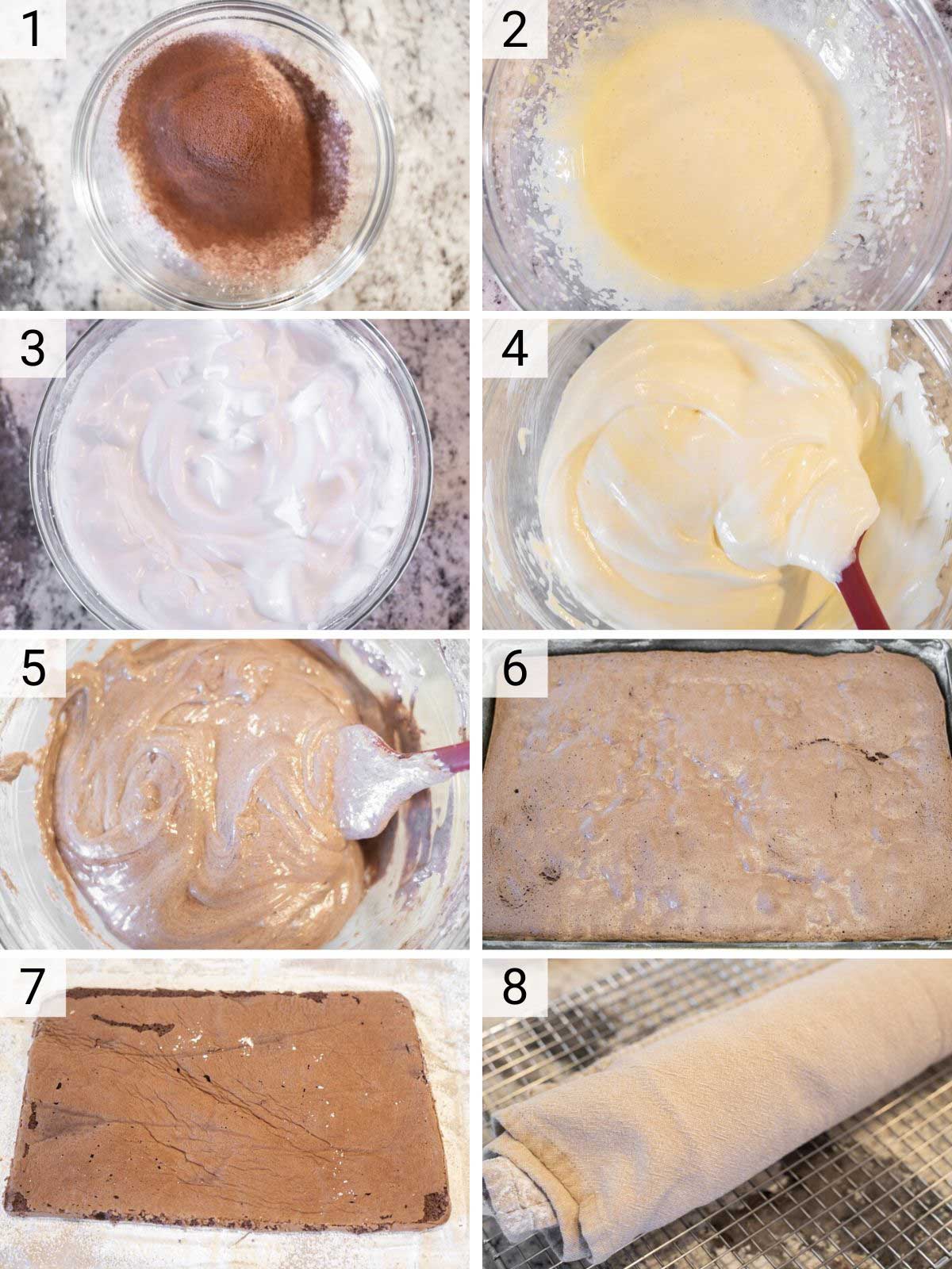 process shots of how to make peppermint yule log