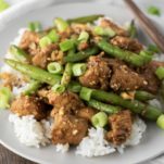 chicken and green bean stir fry on plate