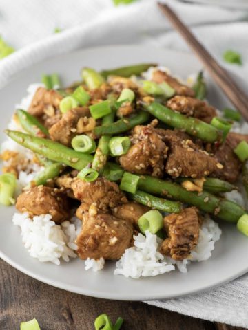 chicken and green bean stir fry on plate