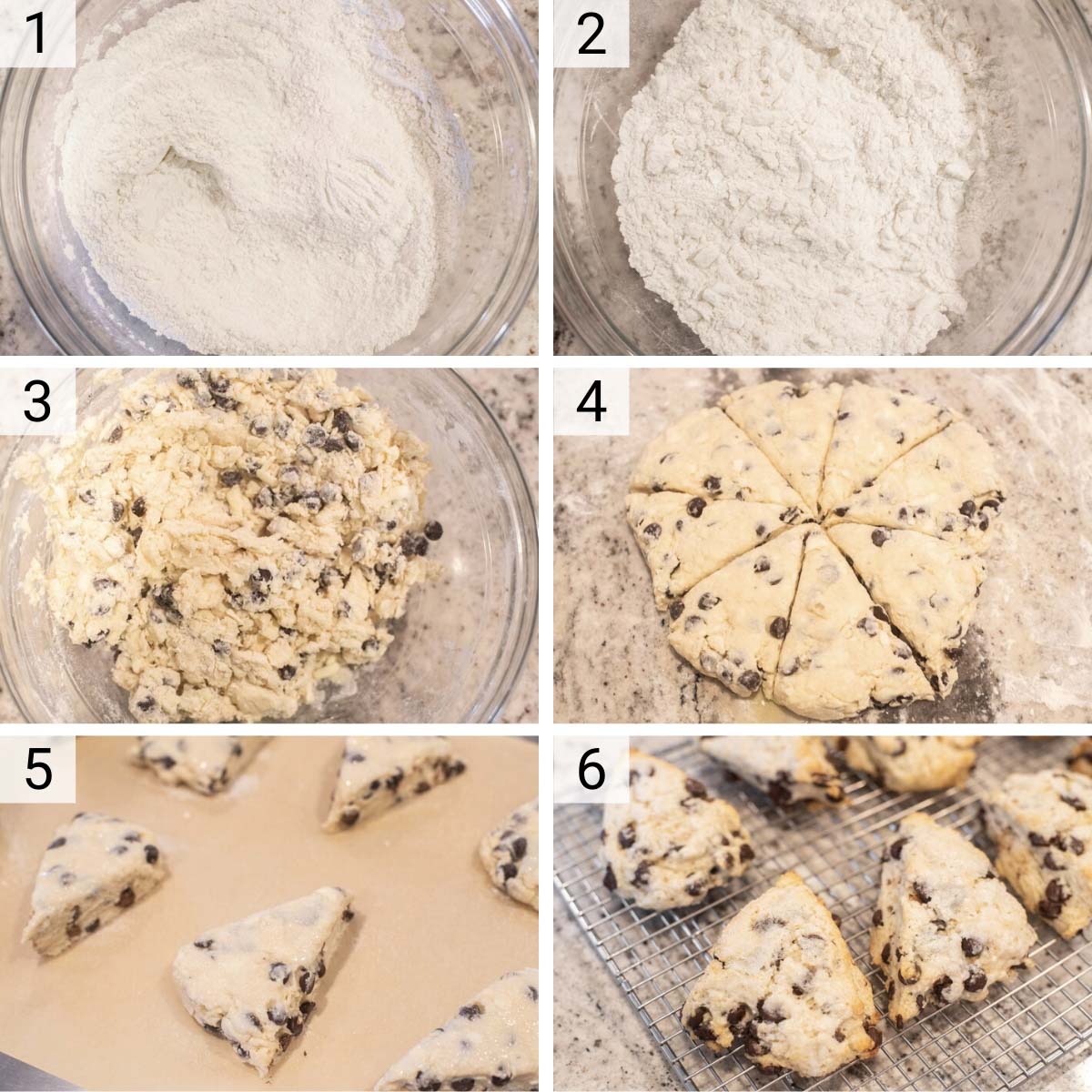 process shots of how to make chocolate chip scones