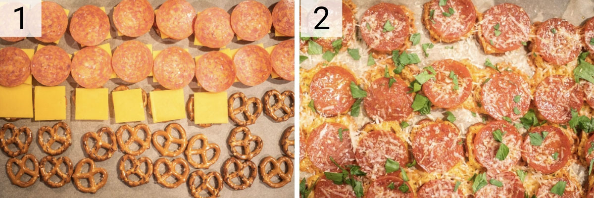 process shots of how to make pizza pretzels