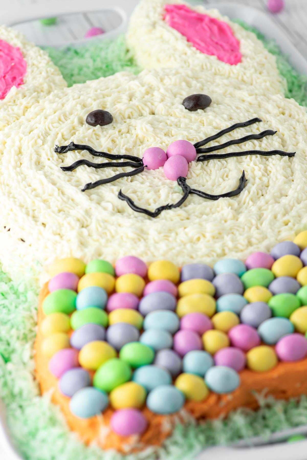 close-up of Easter bunny cake