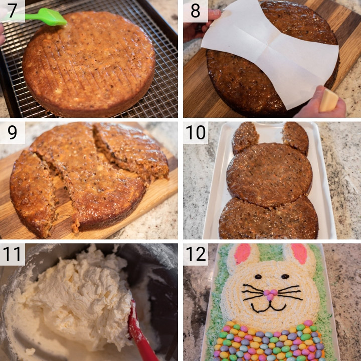 process shots of how to make an Easter bunny carrot cake