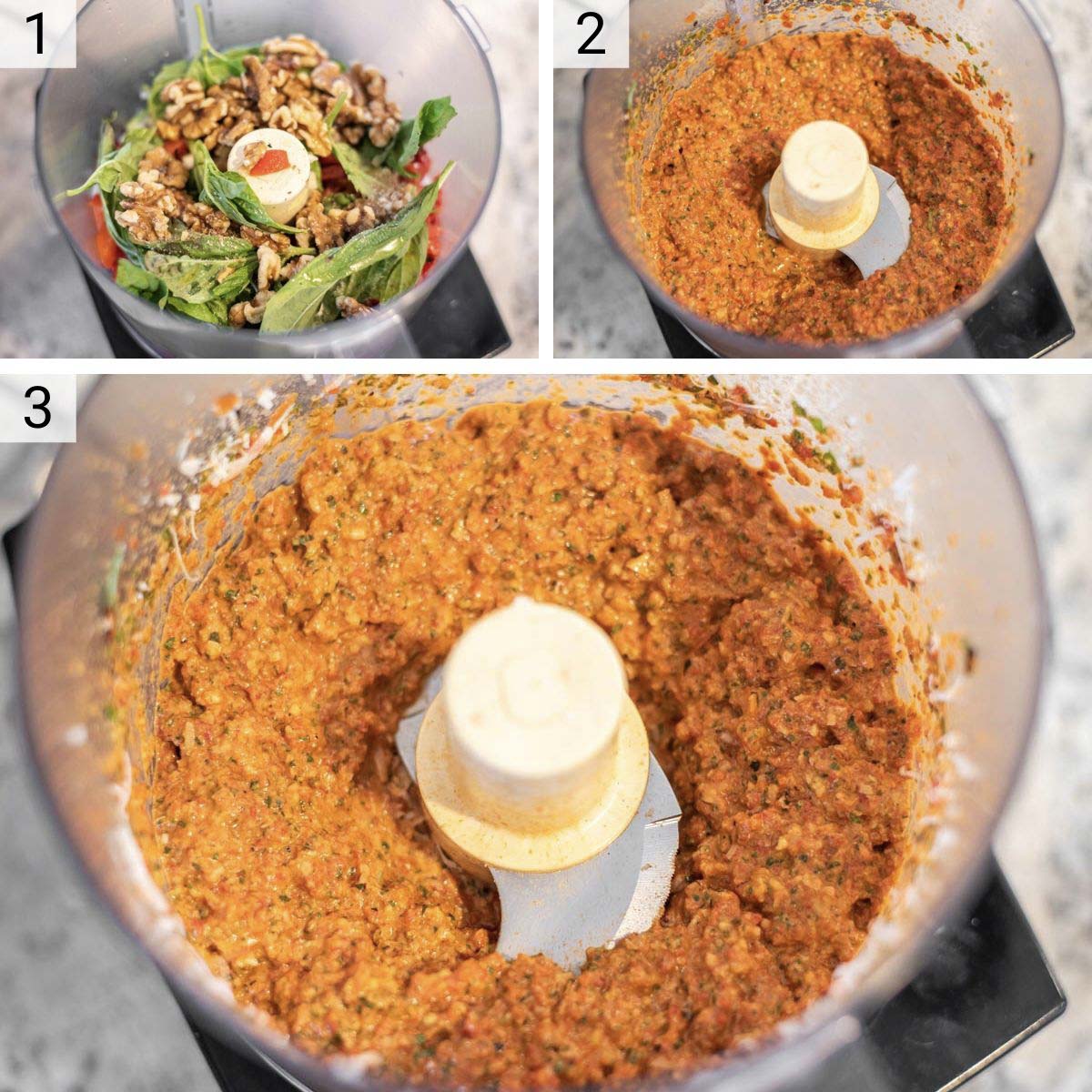 process shots of how to make pesto
