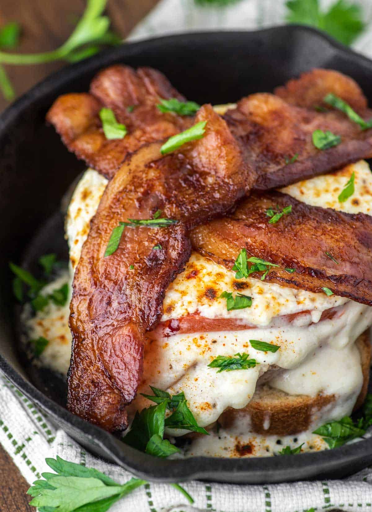 Kentucky hot brown in cast iron skillet