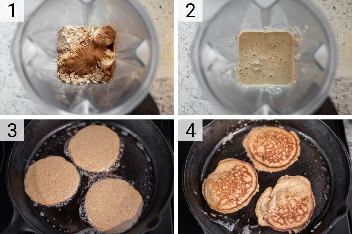 process shots of how to make banana oat pancakes