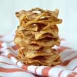 close-up of stacked homemade apple chips