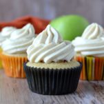 close-up of four apple pie cupcakes
