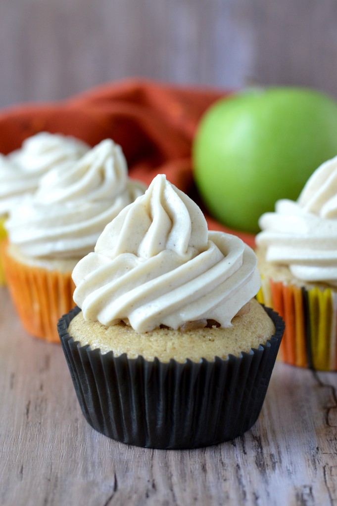 close-up of four apple pie cupcakes