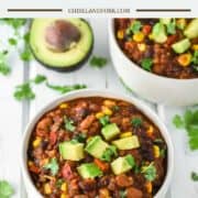 two bowls of veggie chili made in Instant Pot