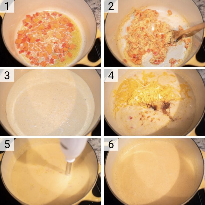 process shots of how to make beer cheese soup