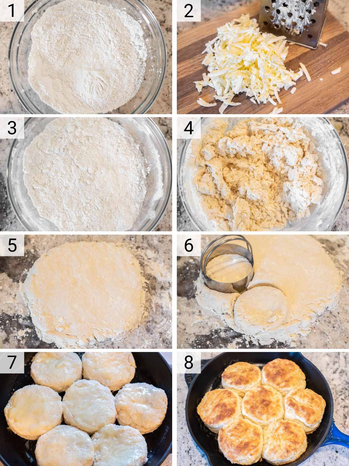 process shots of how to make buttermilk biscuits