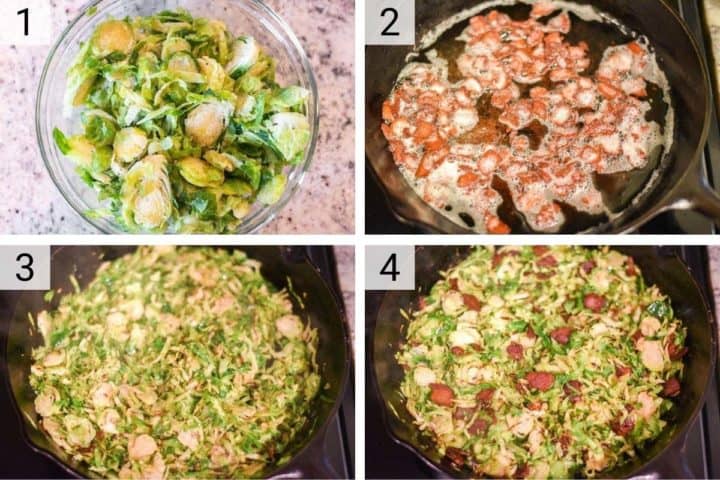 process shots of how to make shaved brussels sprouts