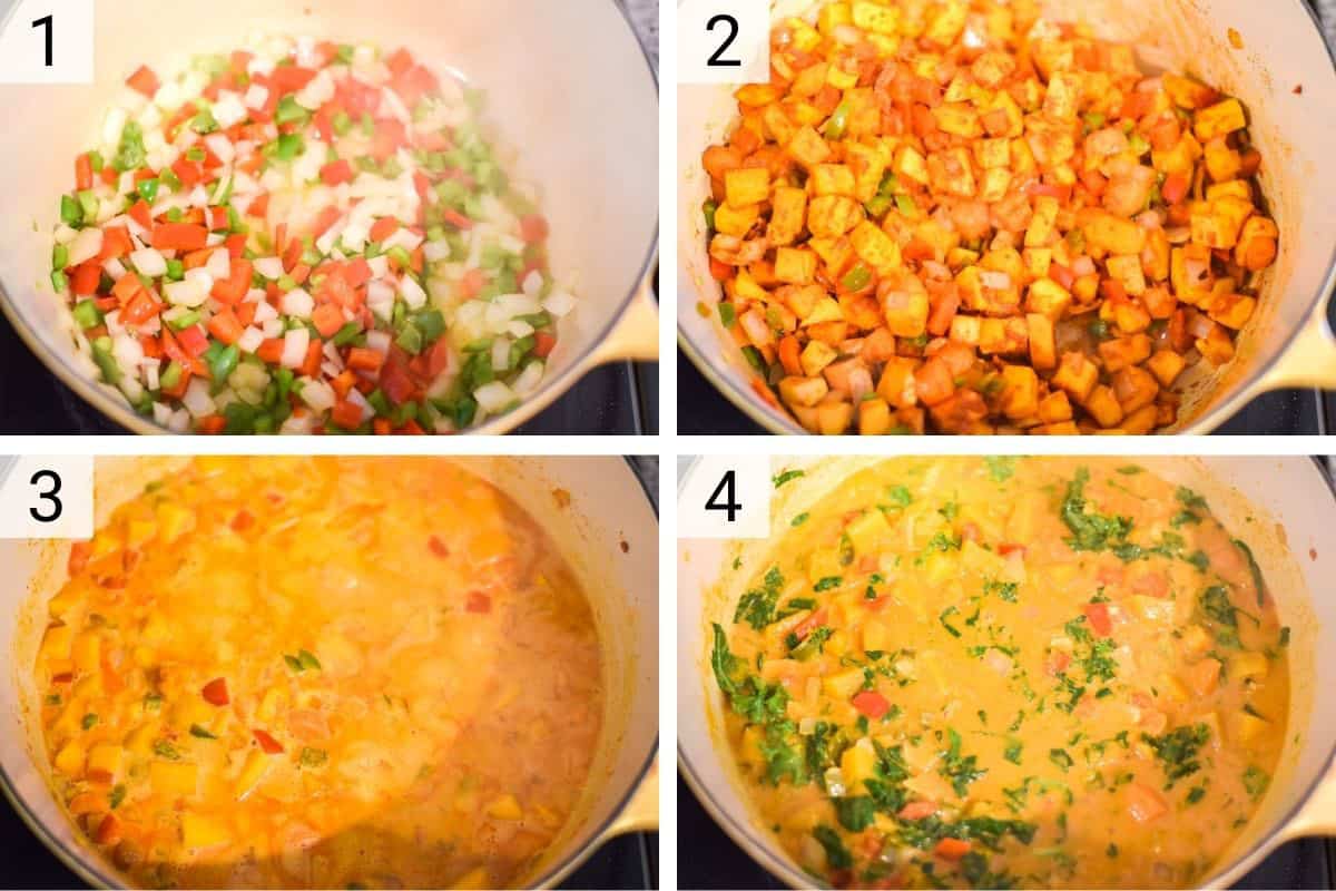 process shots of how to make butternut squash curry