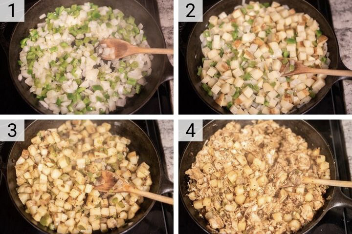 process shots of how to make turkey hash