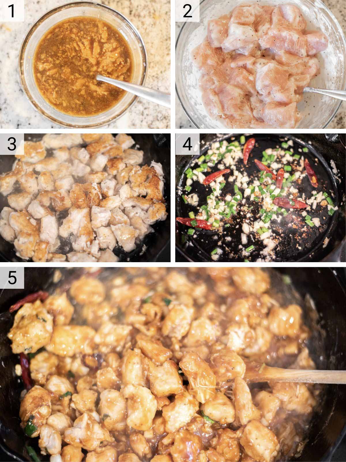 process shots of how to make General Tso's chicken