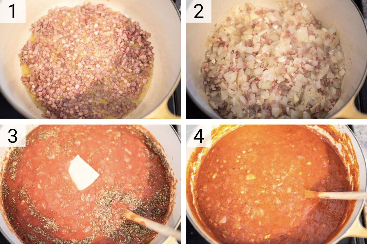 process shots of how to make homemade marinara sauce