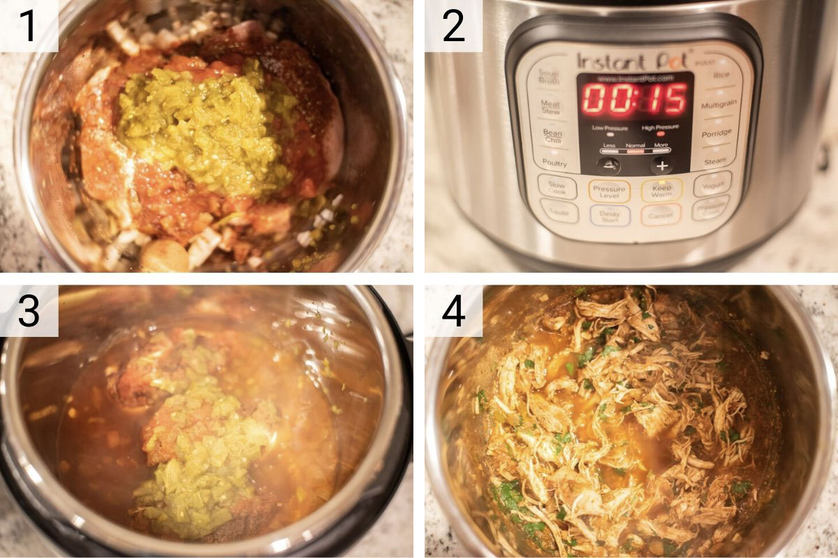 process shots of how to make chicken tacos in pressure cooker
