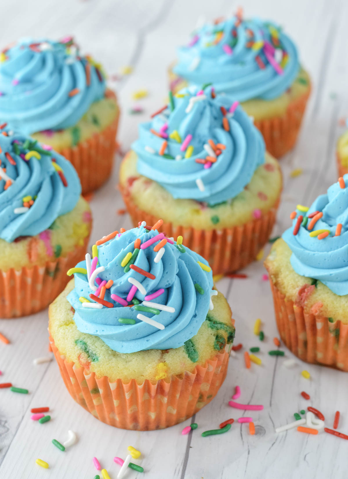 close-up of homemade funfetti cupcakes