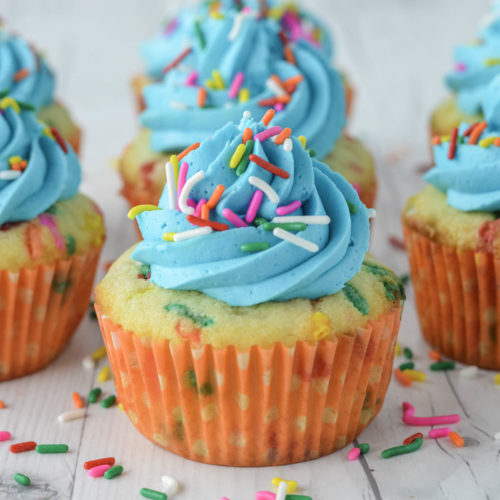 close-up of homemade funfetti cupcakes