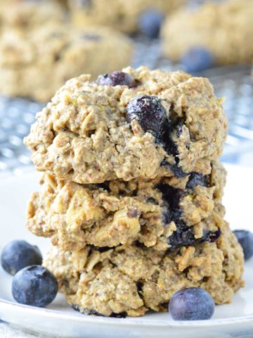 close-up of stacked lemon blueberry breakfast cookies