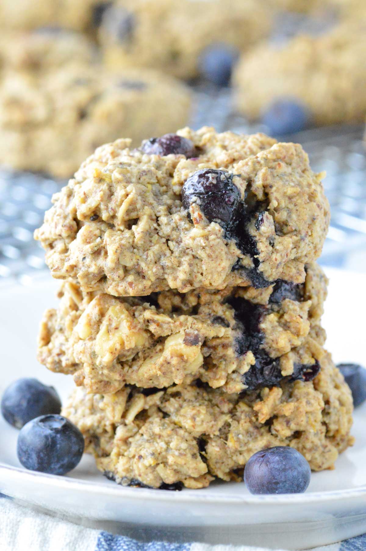 close-up of stacked lemon blueberry breakfast cookies