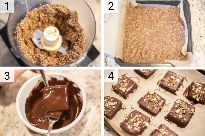 process shots of how to make chocolate hazelnut bars