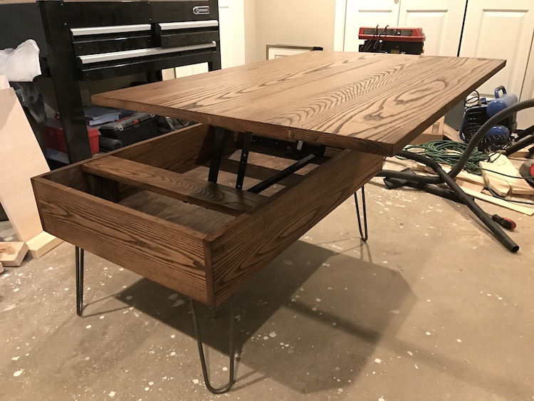 photo of DIY lift top coffee table completed
