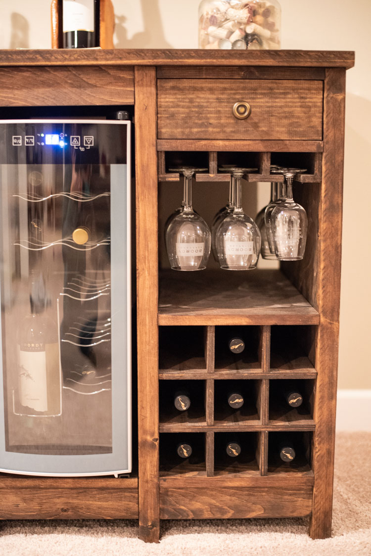 close-up of DIY wine cabinet