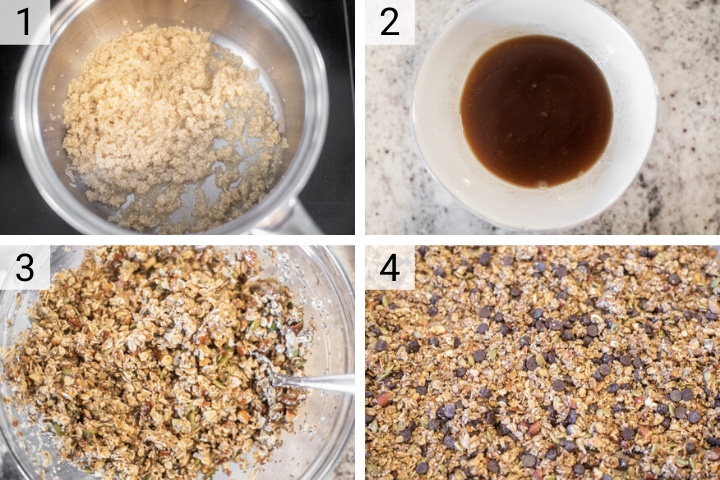 process shots of how to make chocolate chip granola