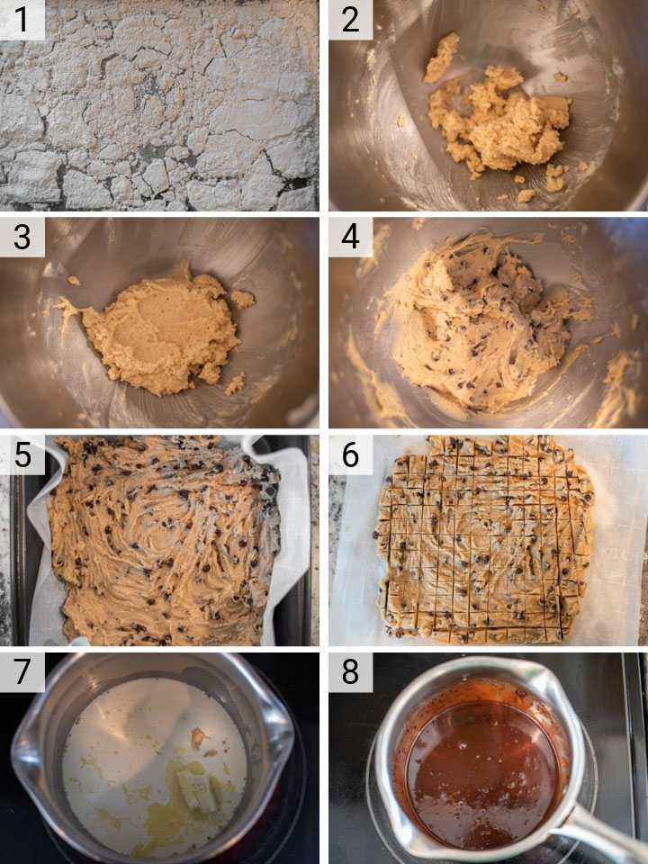 process shots of how to make malted cookie dough ice cream