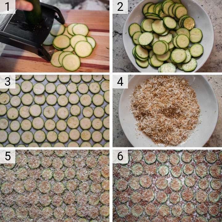 process shots of how to make parmesan zucchini chips