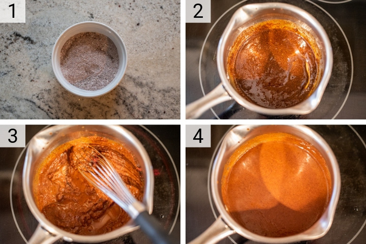 process shots of how to make red enchilada sauce