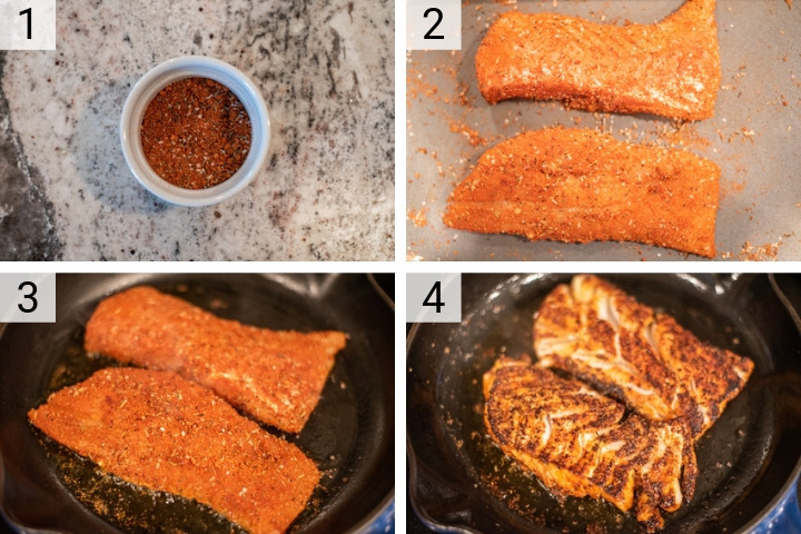process shots of how to make blackened cod
