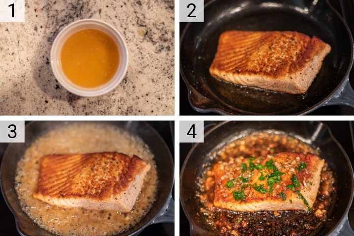 process shots of how to make honey garlic salmon