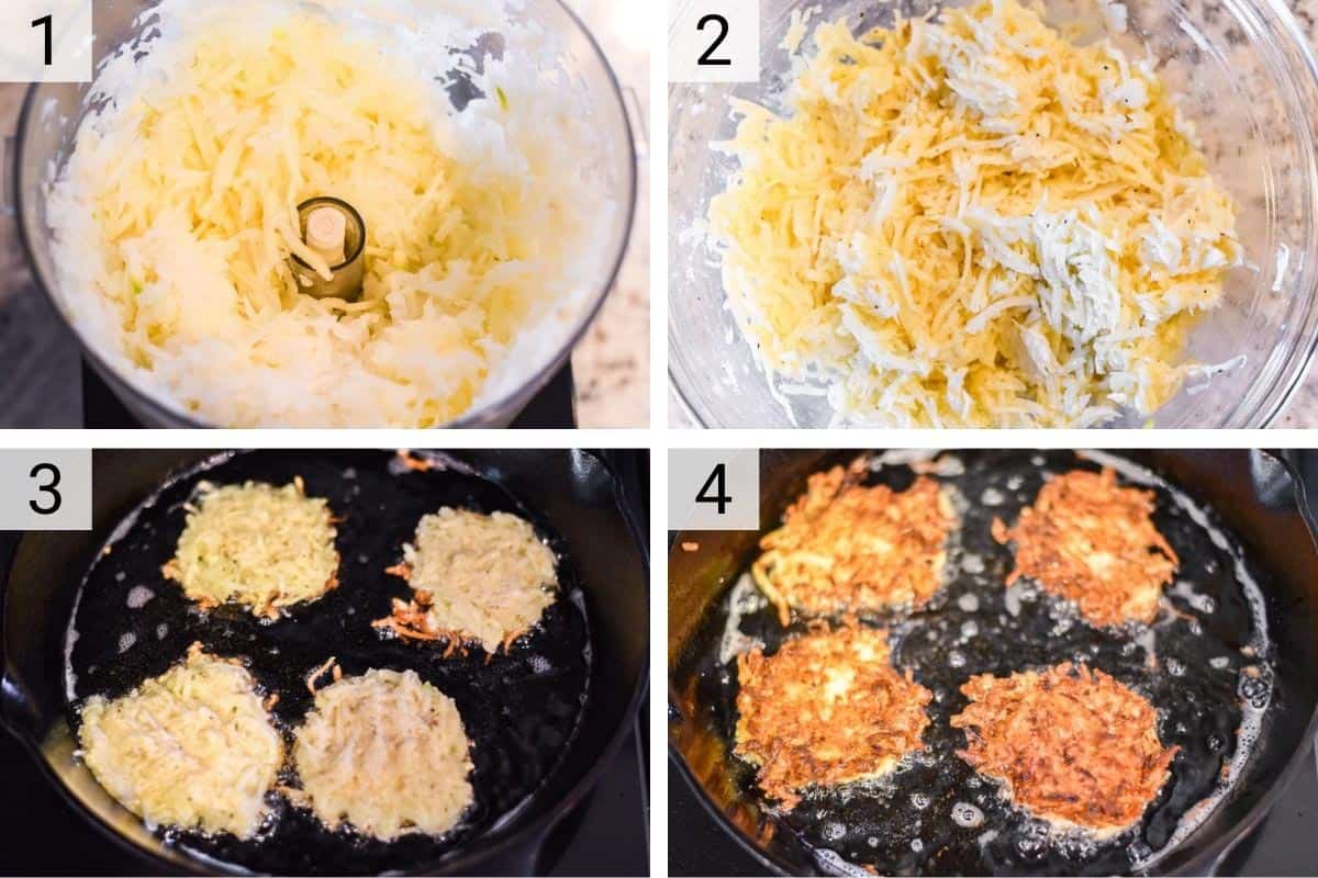 process shots of how to make potato latkes