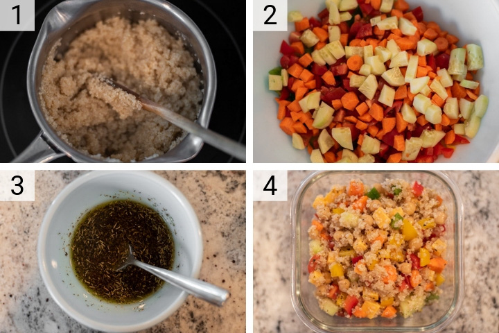process shots of how to make summer quinoa salad