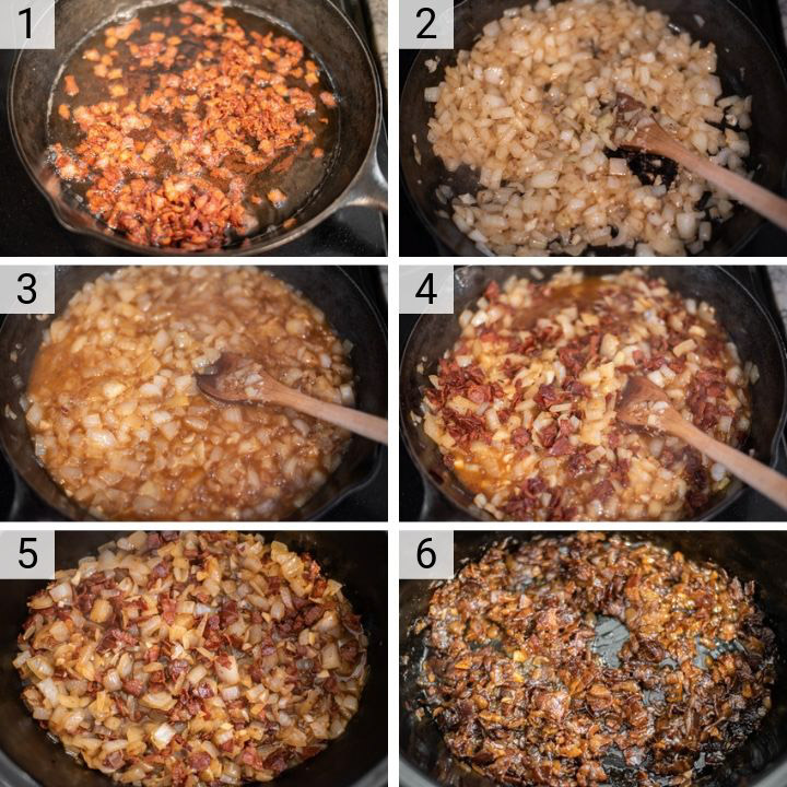 process shots of how to make bacon jam